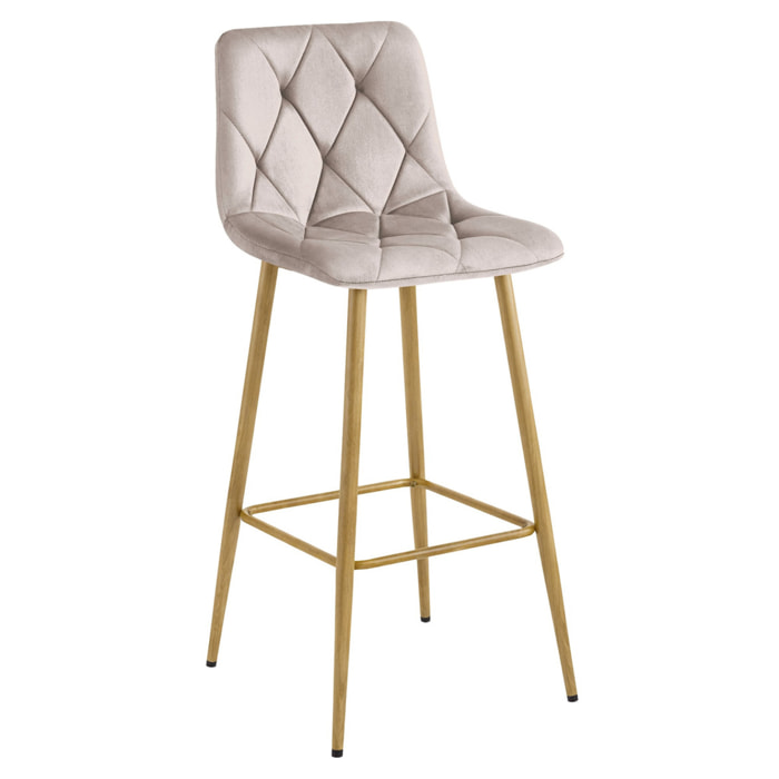 Sgabello alto Nado in velluto beige scuro con gambe in metallo