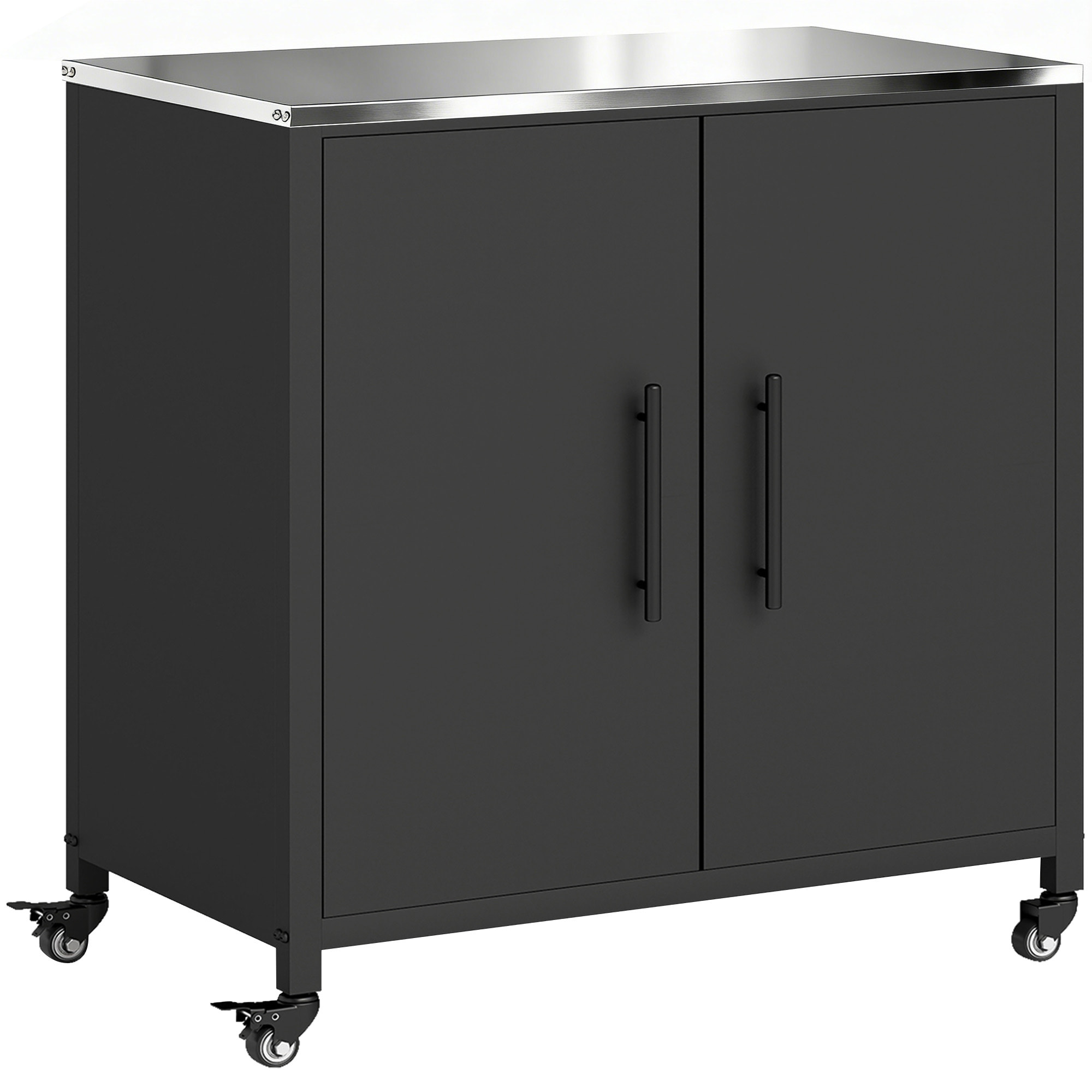 Meuble de Rangement de Jardin en Métal avec Roulettes Noir