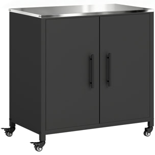 Meuble de Rangement de Jardin en Métal avec Roulettes Noir