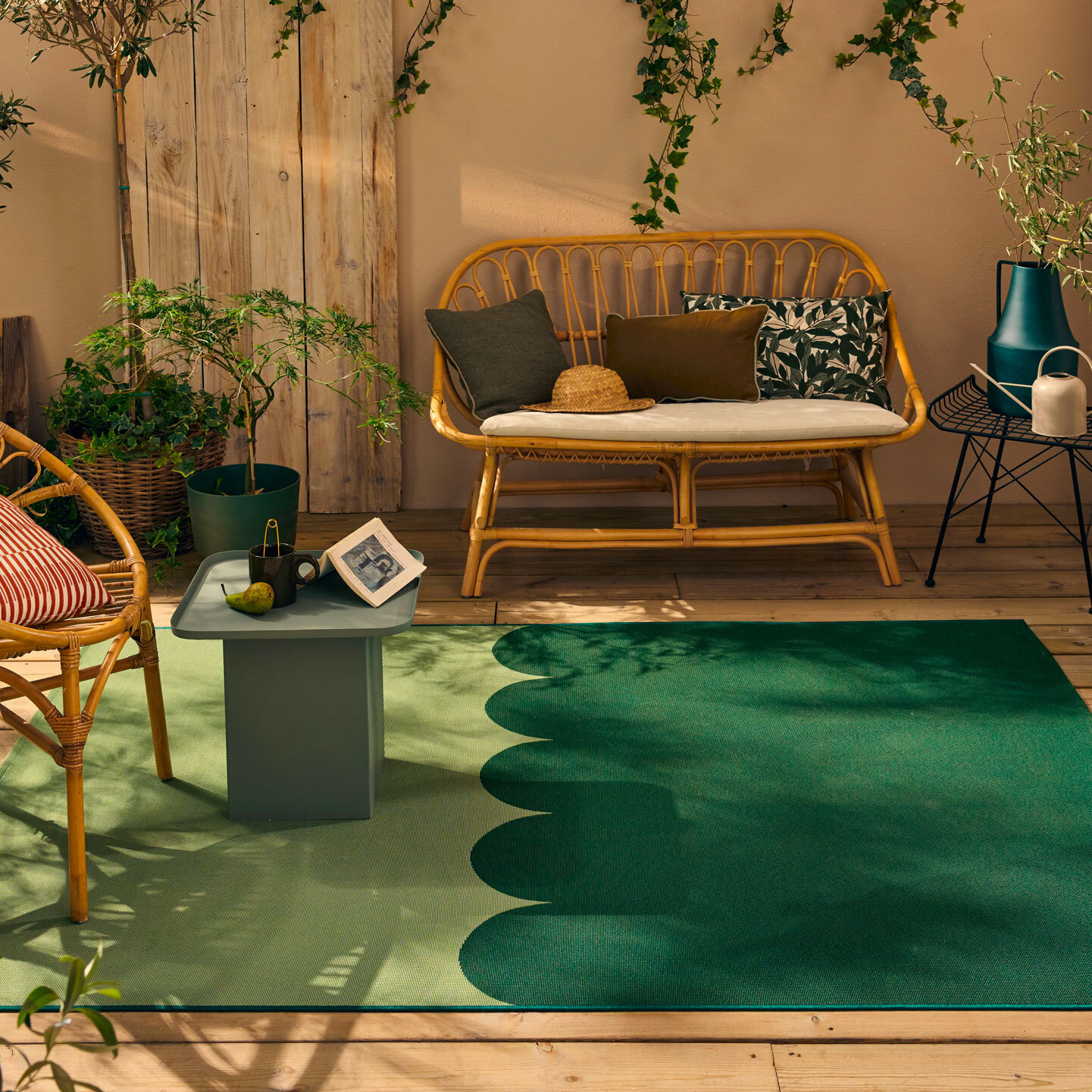 RIVIERA - Tapis intérieur/extérieur à motif festonné vert