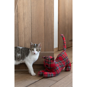 J-Line butoir de porte Chat à carreaux - polyrésine - rouge/vert - lot de 2