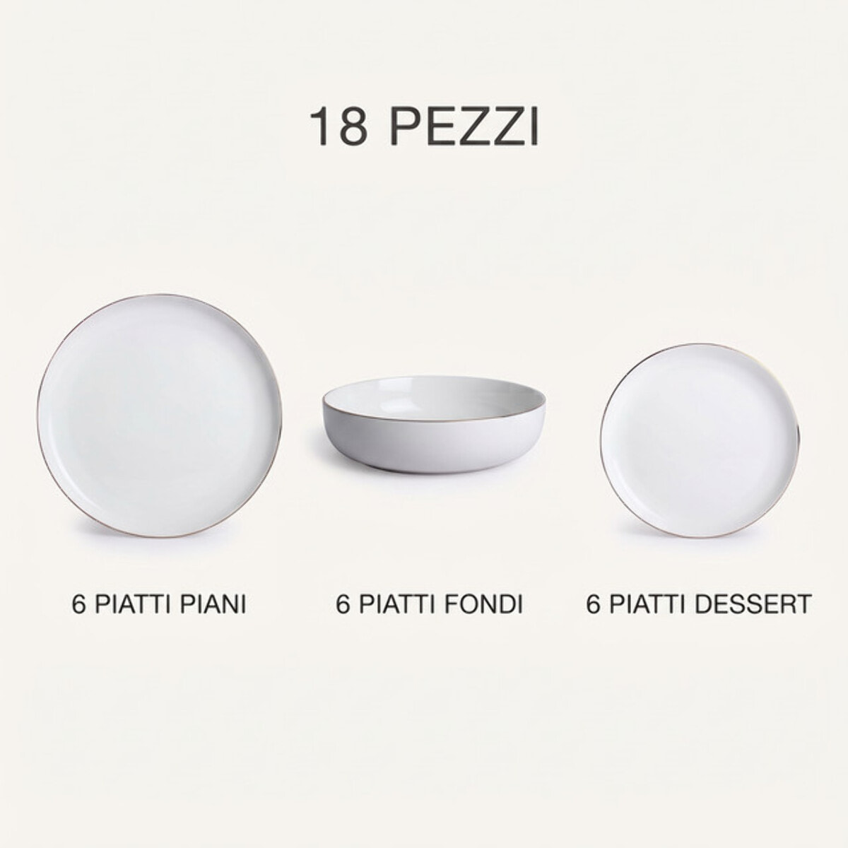 Servizio piatti 18 pezzi bordo dorato in porcellana - Bianco / Oro
