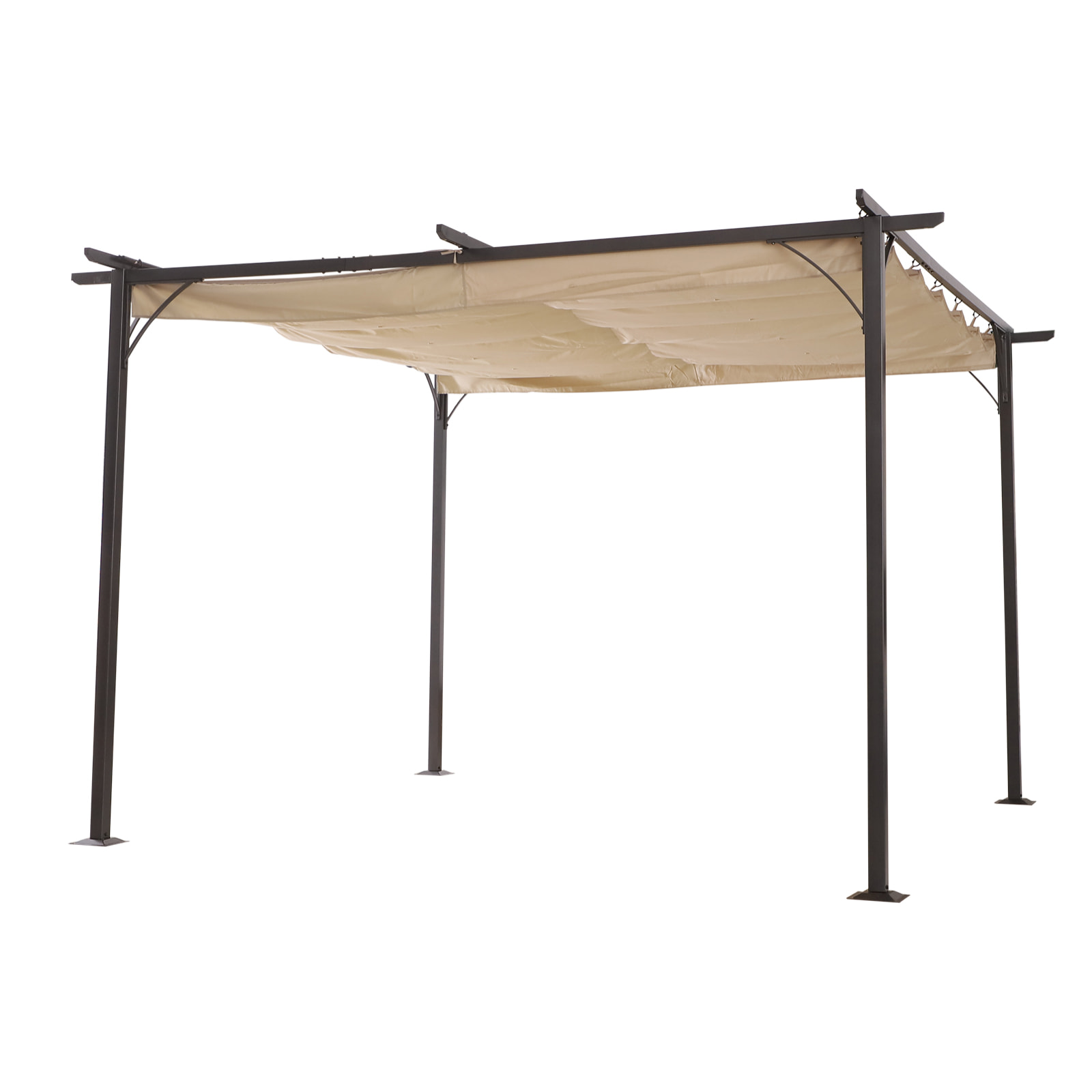 Pergola rétractable polyester beige métal époxy noir