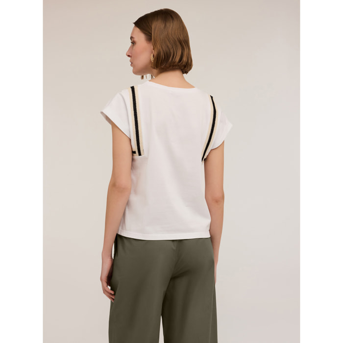 Motivi - T-shirt con passamaneria in crochet - Bianco