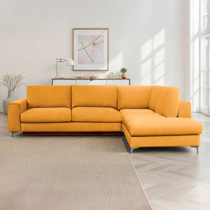 Canapé d'Angle Droit Velours Fiesole, 3 Places, Couchage Intégré, Coffre de Rangement, Housse Déhoussable