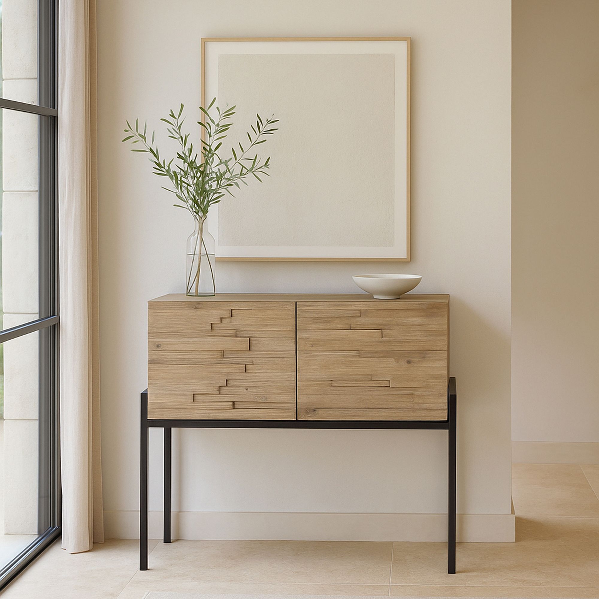 Buffet 2 portes en pin recyclé et pieds en métal noir KRISTEN