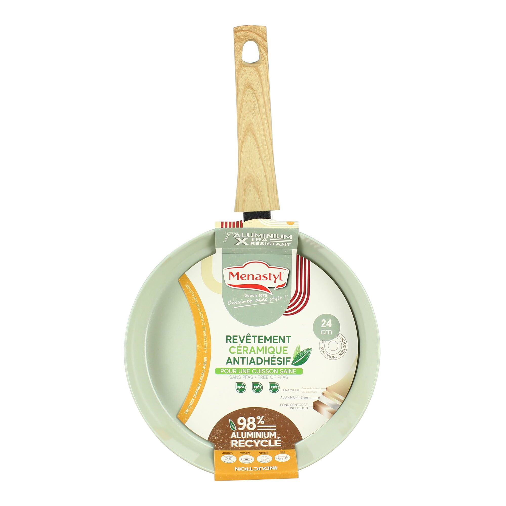 Poêle en revêtement céramique 24cm céladon - tous feux COLORAMA