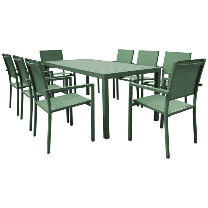 Salon de jardin BARI en textilène vert sauge 8 places - aluminium vert sauge