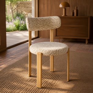 Lot de 2 chaises de table en métal effet bois et tissu zébré LILY