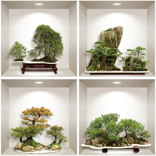 Stickers muraux 3D | Sticker Mural Autocollant effet 3D bonsai des montagnes - Stickers adhésifs 3D Chambre Salon Trompe l'oeil