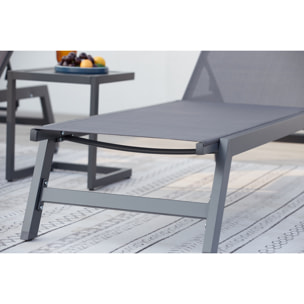 Lot de 2 transats et une table d'appoint gris et noir PEROU