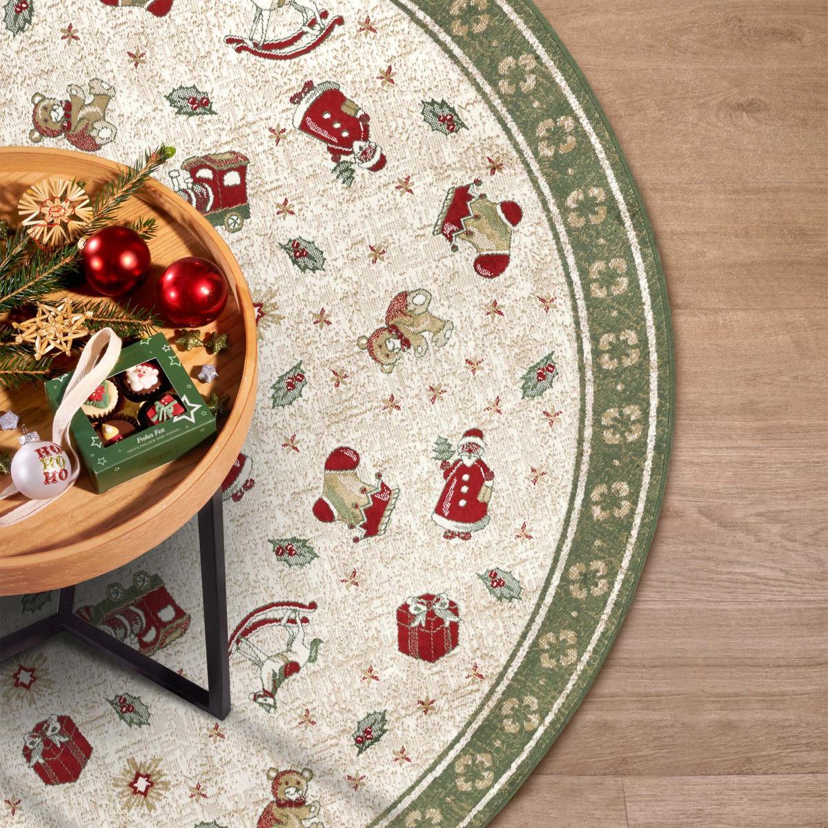 Tapis rond salon ou chambre enfant,  motif fêtes de SANTA 1, kilim original, entretien facile