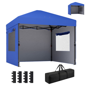 Carpa Plegable 3x3 m, Pop-up, Cenador Pabellón de Jardín con 3 Paredes Laterales, 2 Ventanas Malla, UPF50+, Altura Ajustable 3 Niveles, Bolsa Transporte, Sacos Arena, Gazebo Exterior, Azul