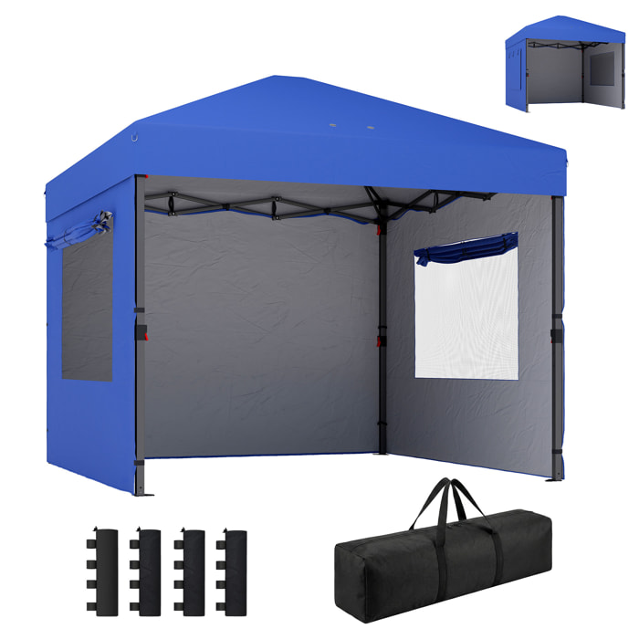 Carpa Plegable 3x3 m, Pop-up, Cenador Pabellón de Jardín con 3 Paredes Laterales, 2 Ventanas Malla, UPF50+, Altura Ajustable 3 Niveles, Bolsa Transporte, Sacos Arena, Gazebo Exterior, Azul