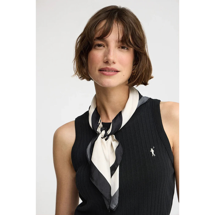 Canotta nera a coste slim fit e ricamo Rigby Go