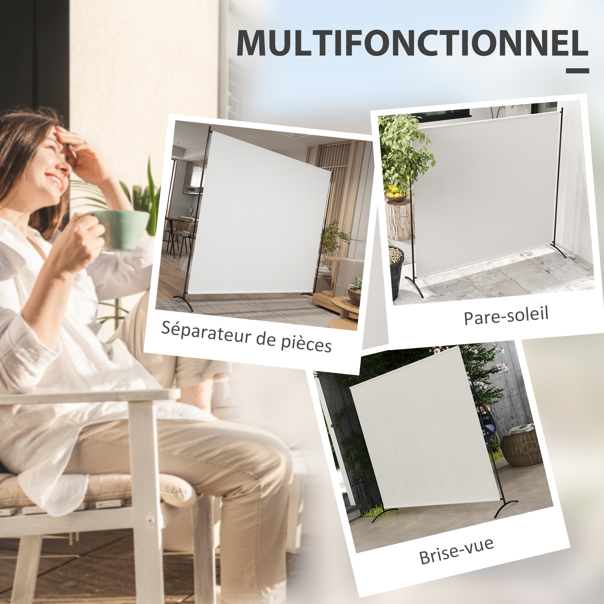 Paravent Extérieur à Panneau Unique, Séparateur de Pièce de 180H cm avec Protection UV30+, Panneau Brise-Vue avec Base Stable pour Intérieur et Extérieur, Beige