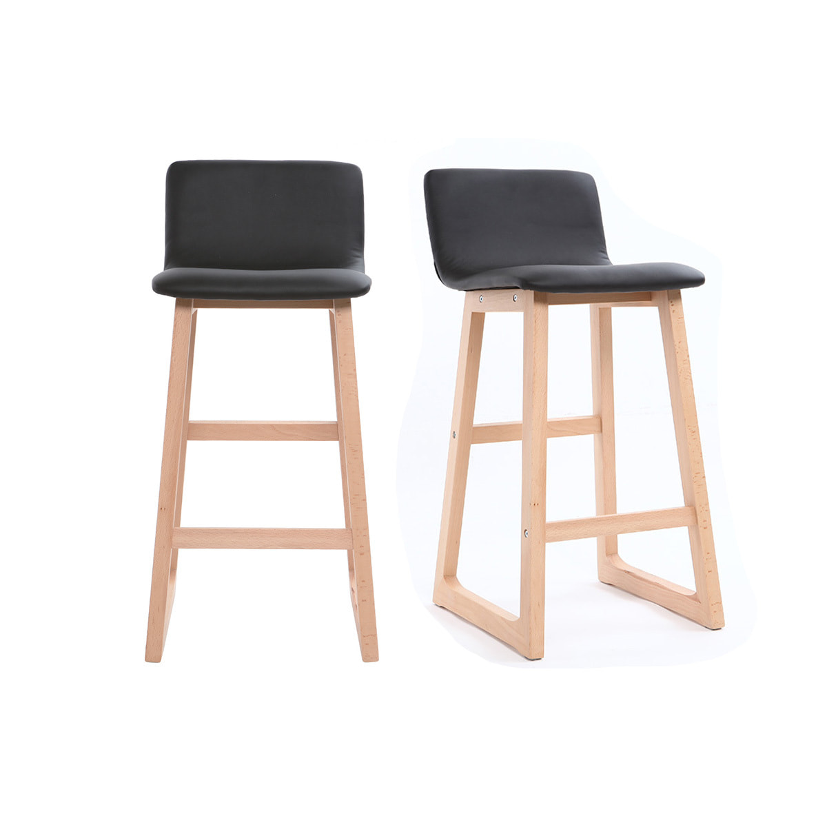 Tabouret de bar bois clair et PU noir 65cm lot de 2 OSAKA