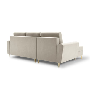 Canapé d'angle gauche convertible avec coffre de rangement "Kyoto" 4 places en velours beige clair