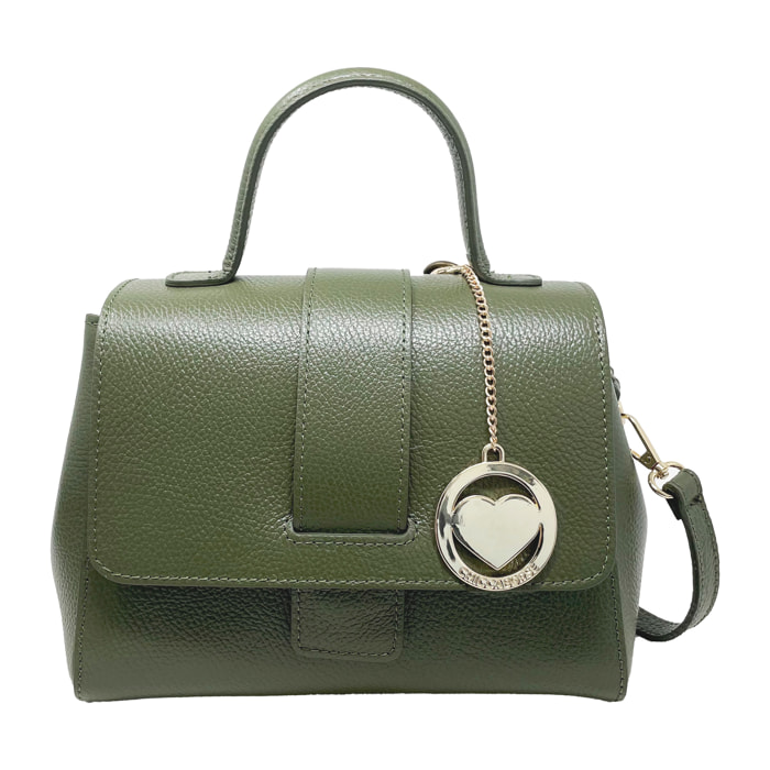 Chicca Borse - Borsa a Mano Donna in Vera Pelle - Colore Verde Militare