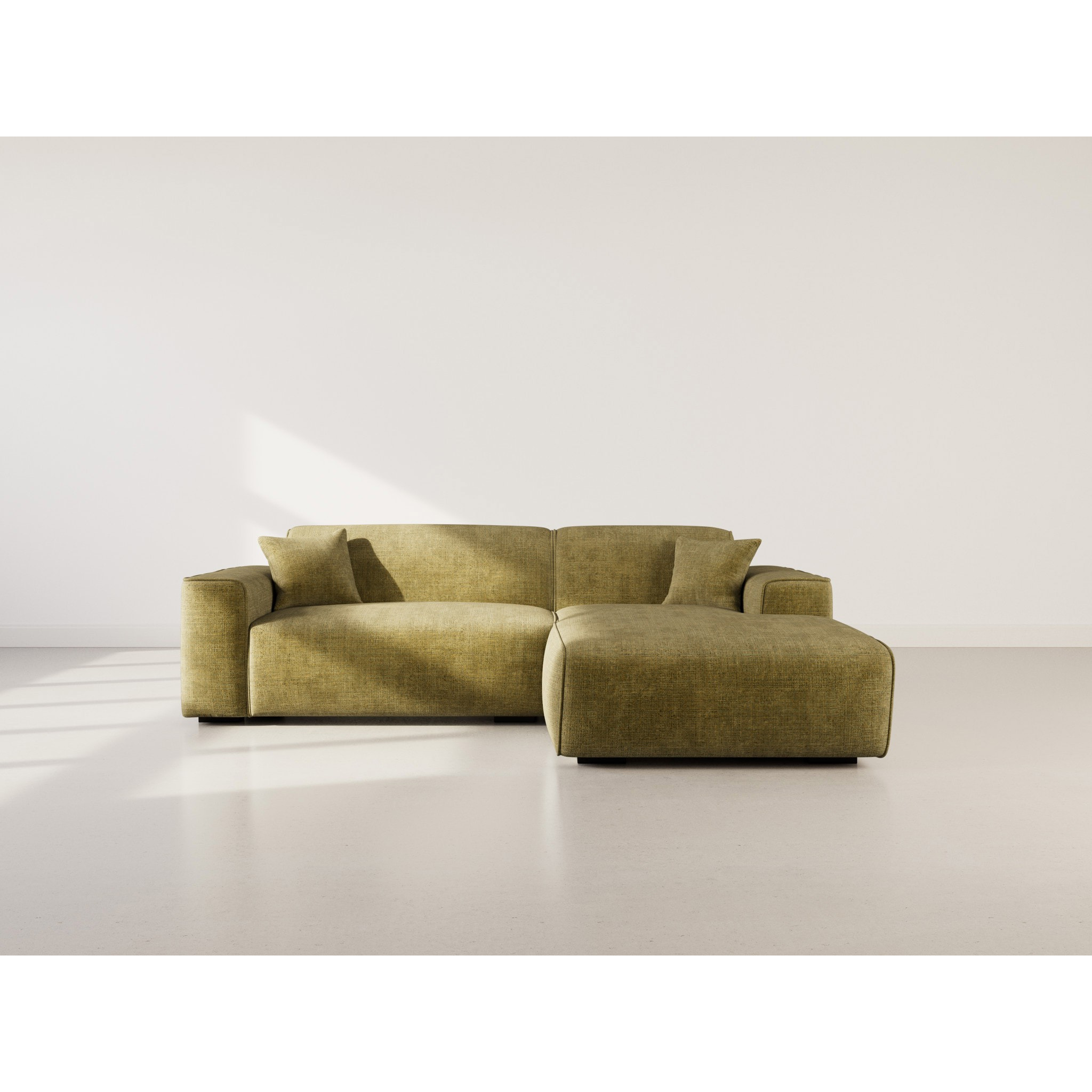 Lison - Canapé d'angle droit 4 places en velours texturé - Vert Kaki