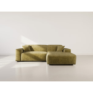 Lison - Canapé d'angle droit 4 places en velours texturé - Vert Kaki