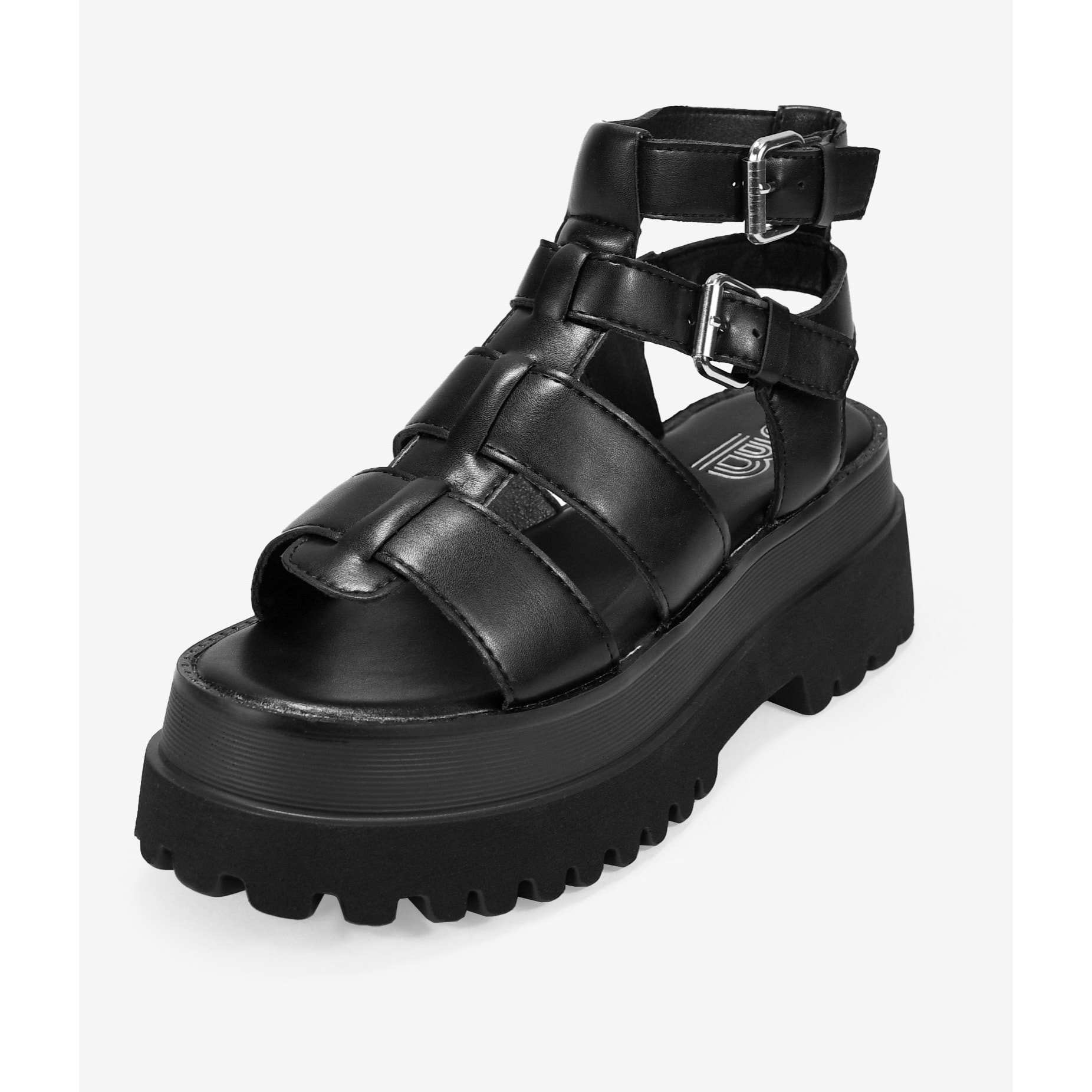 Sandalias de plataforma negras con suela track y hebilla