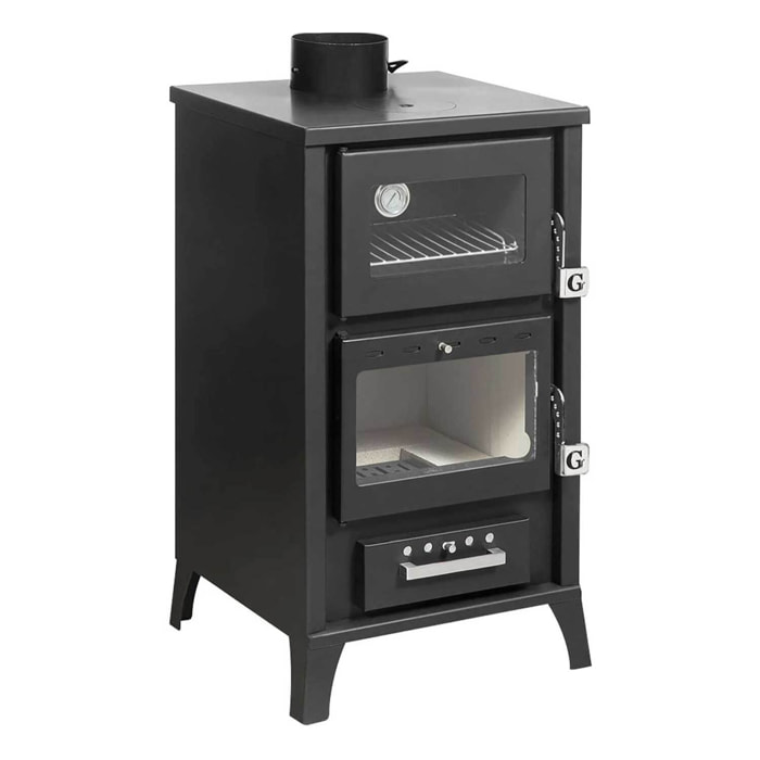 Marzia - Stufa a legna con forno 45x48,5xH91,5 cm, nero