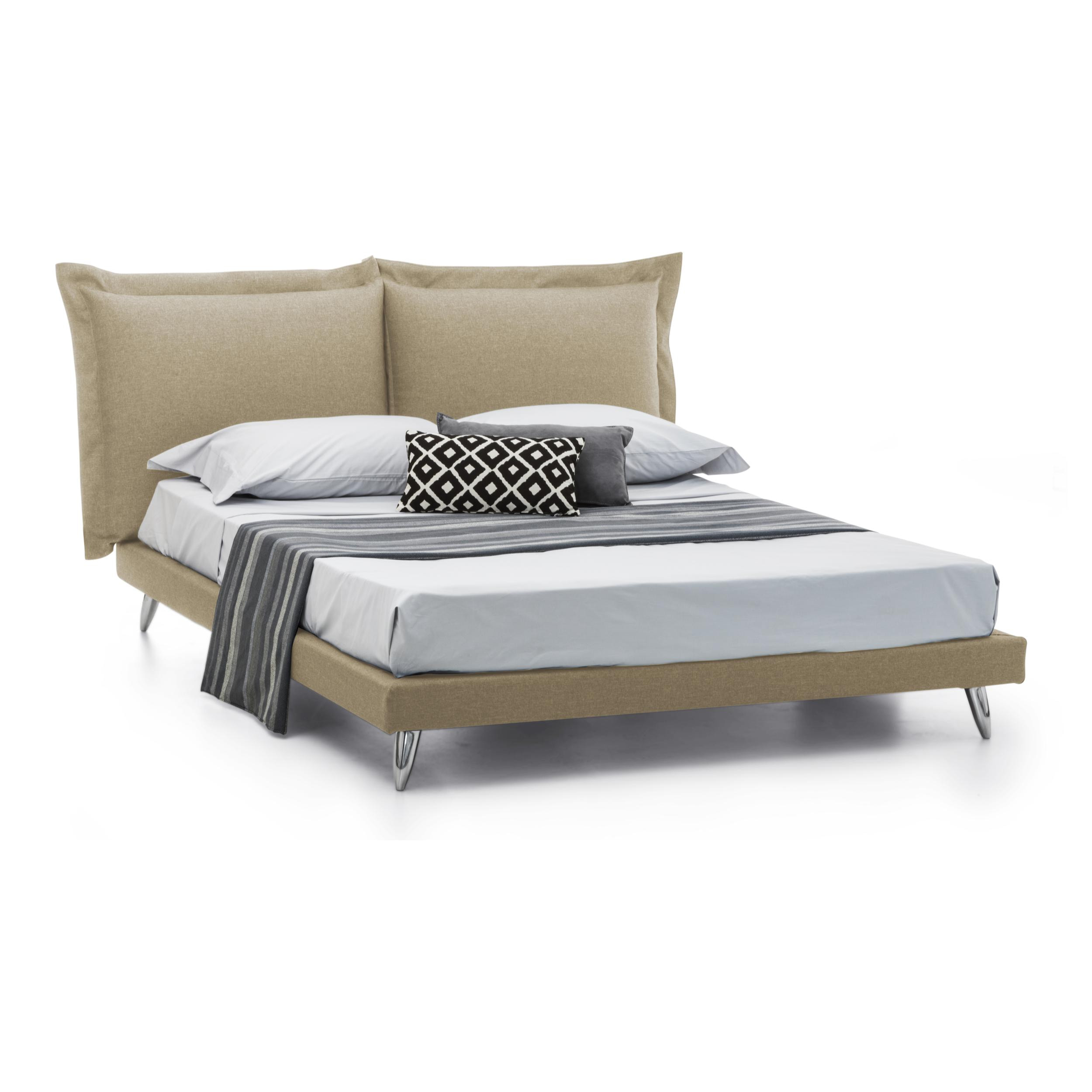 Letto matrimoniale Ludovica, Letto fisso in tessuto con piedini, 100% Made in Italy, adatto per materasso 160x190 cm, Beige