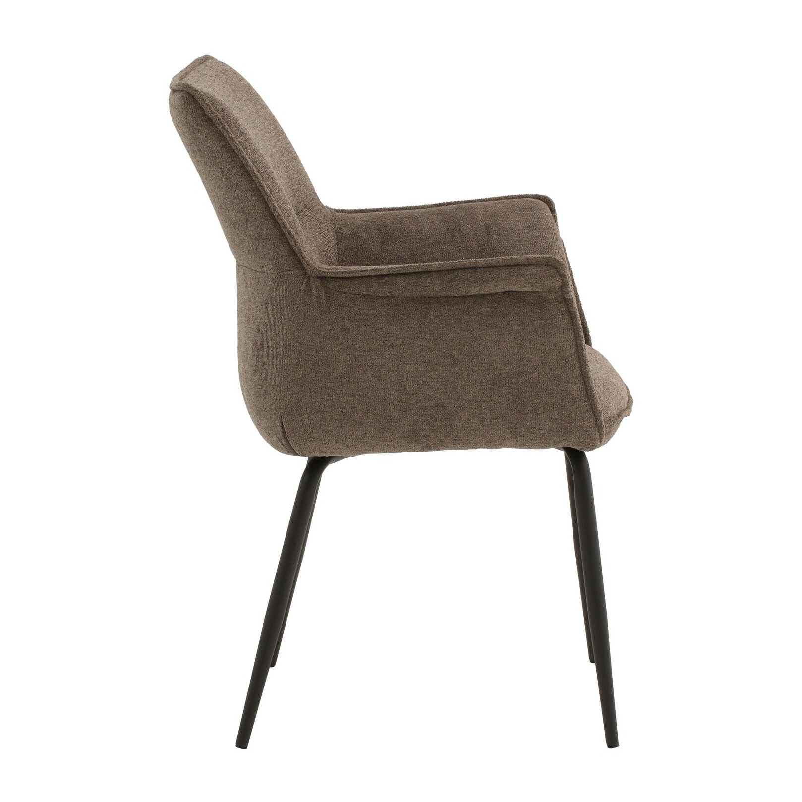 Set di 4 sedie SHERMAN OAKS in tessuto marrone e gambe in metallo nero, con braccioli