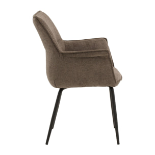 Set di 4 sedie SHERMAN OAKS in tessuto marrone e gambe in metallo nero, con braccioli