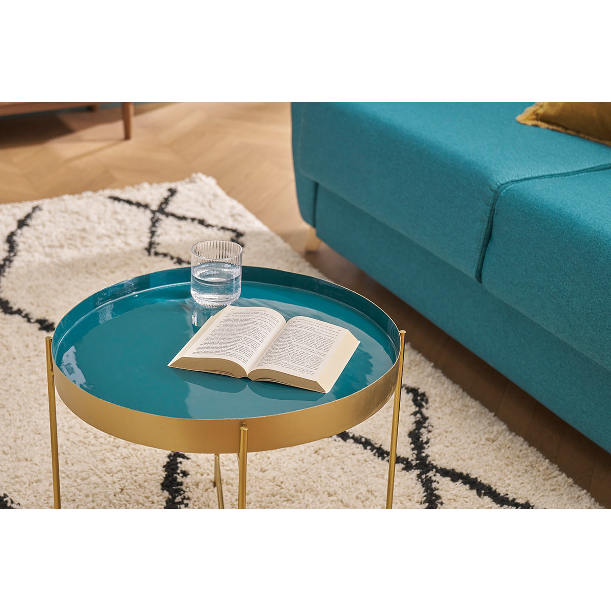 Table d'appoint avec plateau réversible bleu canard / blanc D51 cm SATEEN