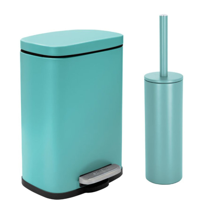 Set Poubelle à  pédale 5L & Brosse Wc AKIRA Turquoise mat Spirella