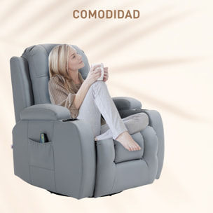 Sillón de Masaje Giratorio con 8 Puntos de Masaje Vibrante Sillón Relax Reclinable con Función de Calefacción Lumbar Mando a Distancia Butaca Reclinable para Salón 85x94x104 cm Gris