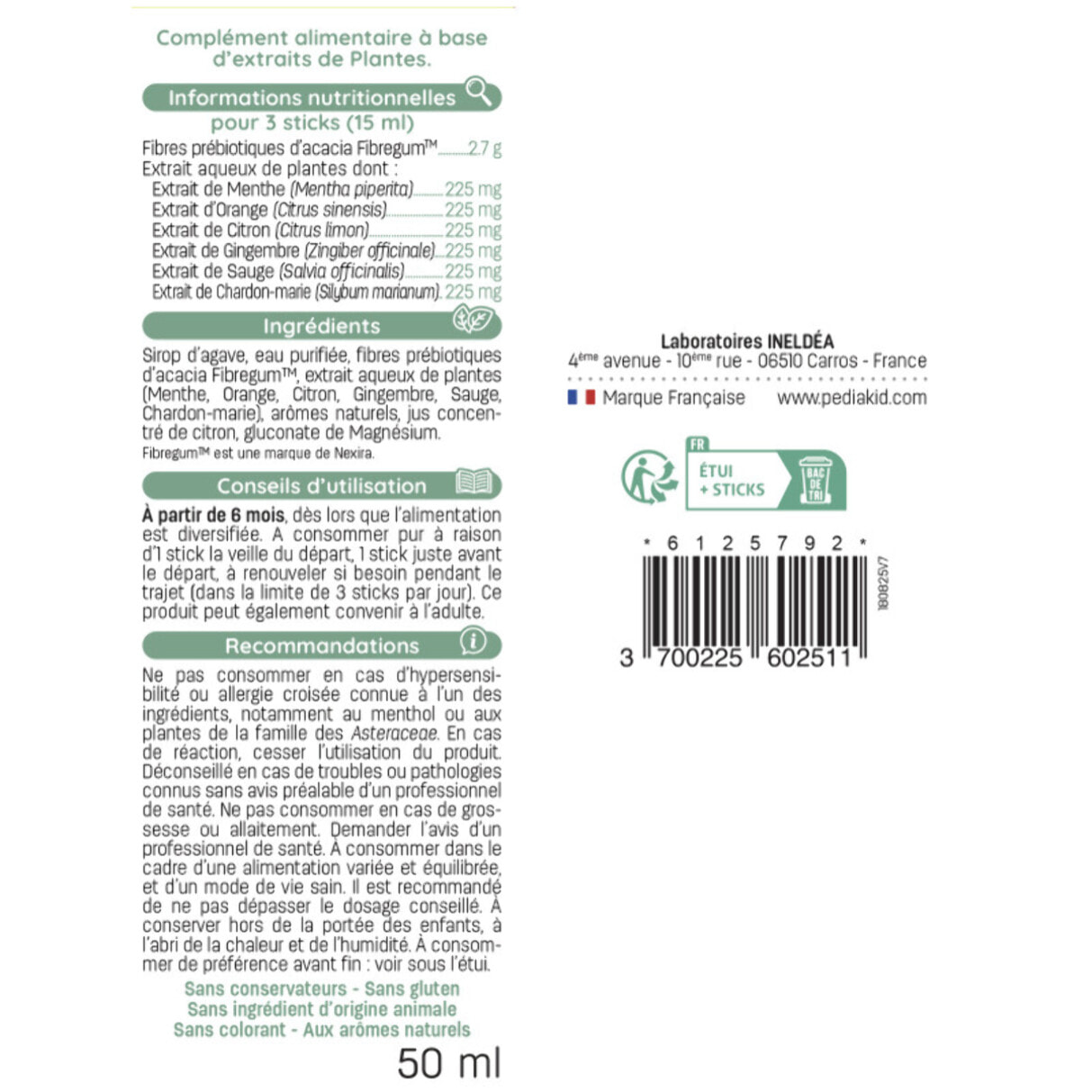 PEDIAKID - Mal des Transports - Complément alimentaire aux extraits de plantes & fibres - Aide à lutter contre les nausées et vomissements - Format sticks prêts à boire - Lot de 3