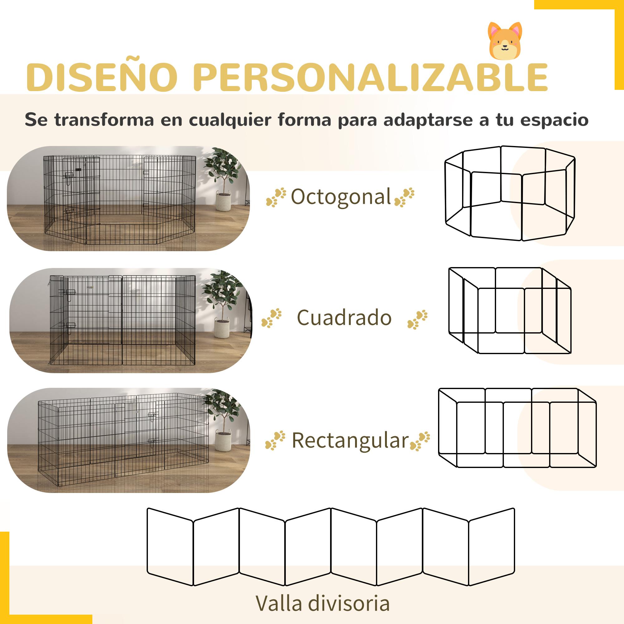 Parque de Juegos para Perros 8 Paneles Plegables Jaula Metálica para Mascotas con Puerta y Doble Cerradura para Jardín Patio Exterior Negro