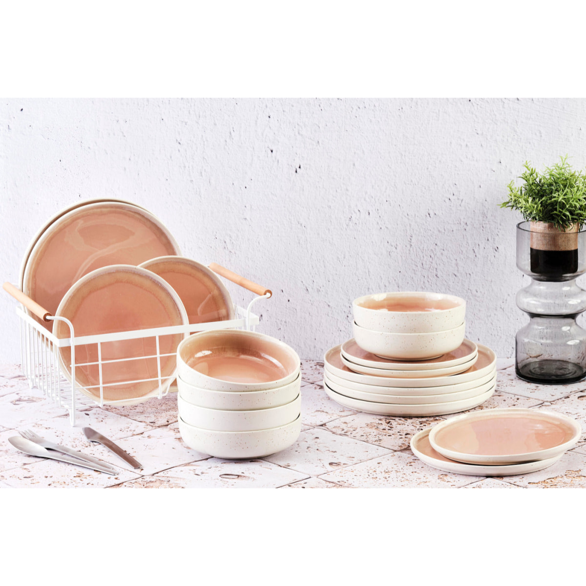 Service Les Essentiels OXYGEN - 18 pièces - Rose poudre