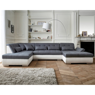 Vermont - canapé panoramique d'angle gauche - 7 places - XXL - Blanc / Gris