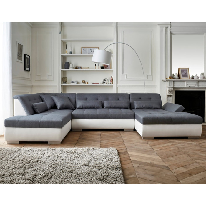Vermont - canapé panoramique d'angle gauche - 7 places - XXL - Blanc / Gris