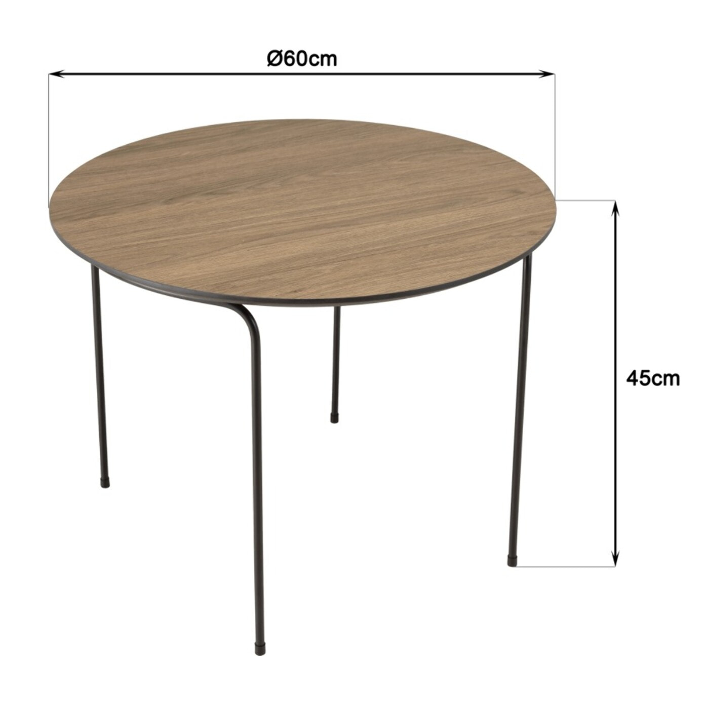 JULIA - Table basse ronde 60x60cm, couleur mocha, pieds métal noir