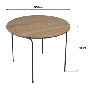 JULIA - Table basse ronde 60x60cm, couleur mocha, pieds métal noir