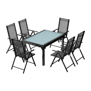 Table de jardin extensible et 6 fauteuils en alu et toile PVC CALAMATA