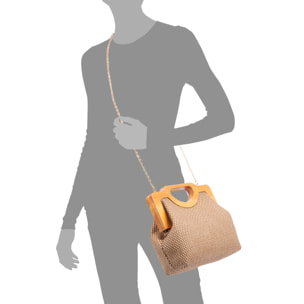 Bogna Bolso de mano Mujer. Fabricado en madera natural y rafia sintética entrelazada.