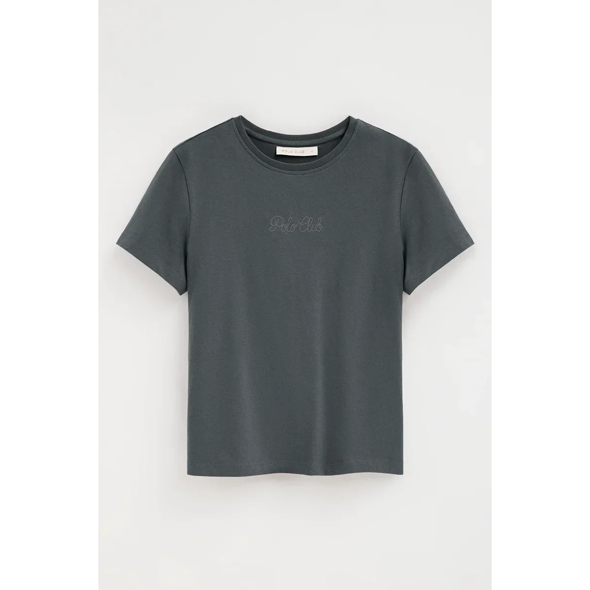 Camiseta gris piedra de manga corta con brillantes Polo Club