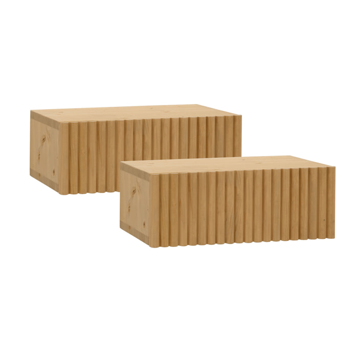 Pack de 2 tables de chevet flottantes en bois massif ton chêne moyen de 40cm Hauteur: 15 Longueur: 40 Largeur: 25.5