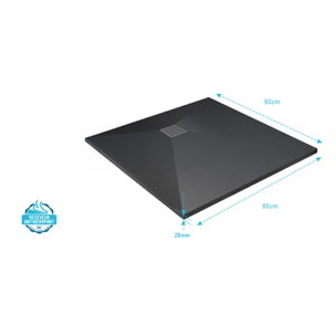 Receveur de douche Noir Effet Pierre 90x90 cm et Grille décor Perforée en Inox