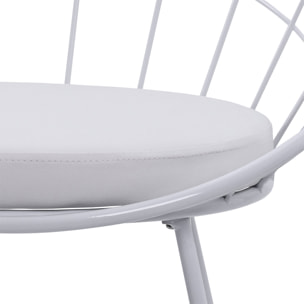 Lot de 2 tabourets de bar 65cm en métal blanc et coussin blanc ALEX
