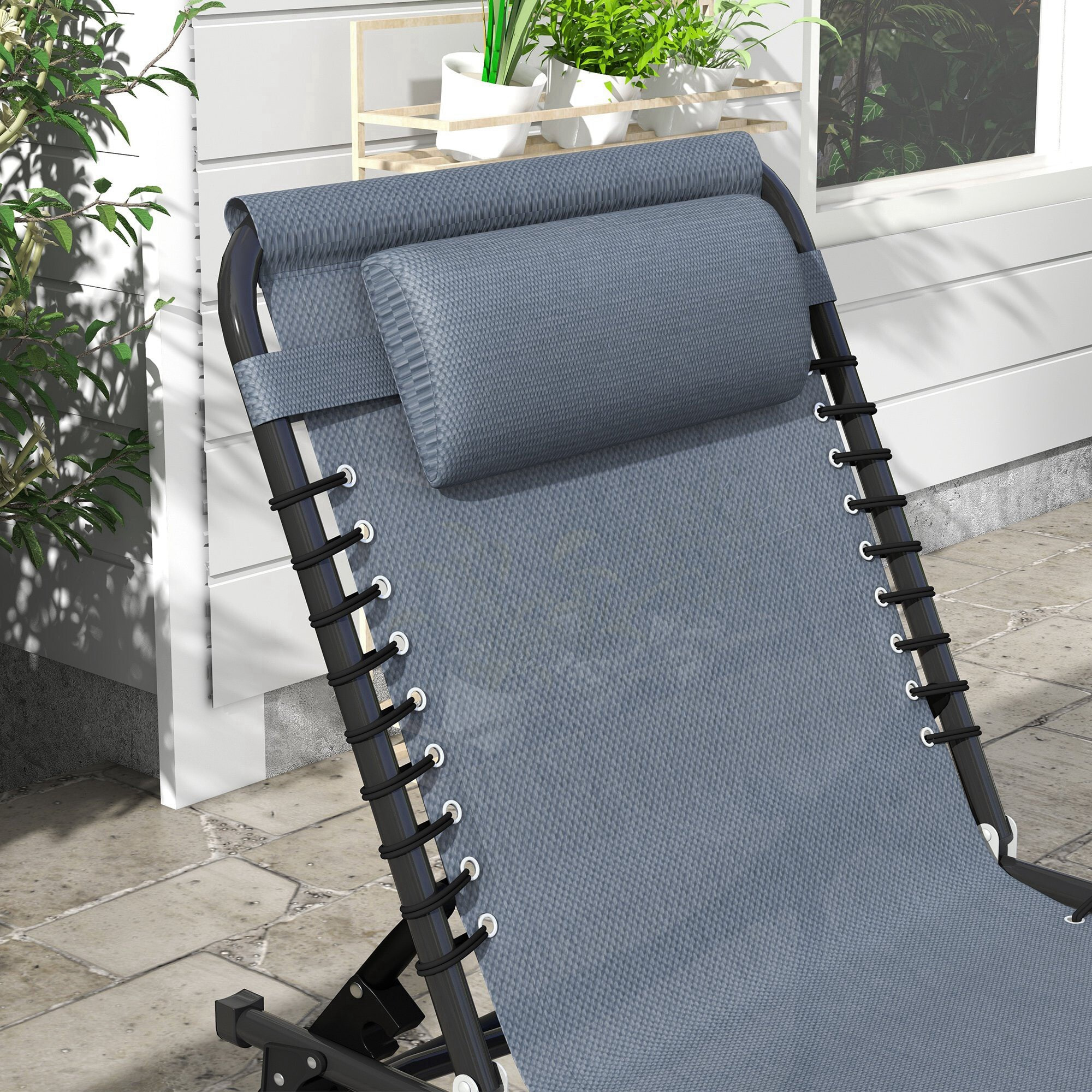 Conjunto de 2 Tumbonas Plegables Tumbonas de Jardín con Respaldo Ajustable en 4 Posiciones Carga 120 kg para Terraza Piscina Playa 197x58x30 cm Gris