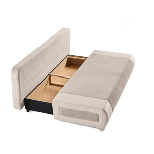 Elio - canapé 3 places convertible - avec coffre - en velours et velours côtelé - Beige