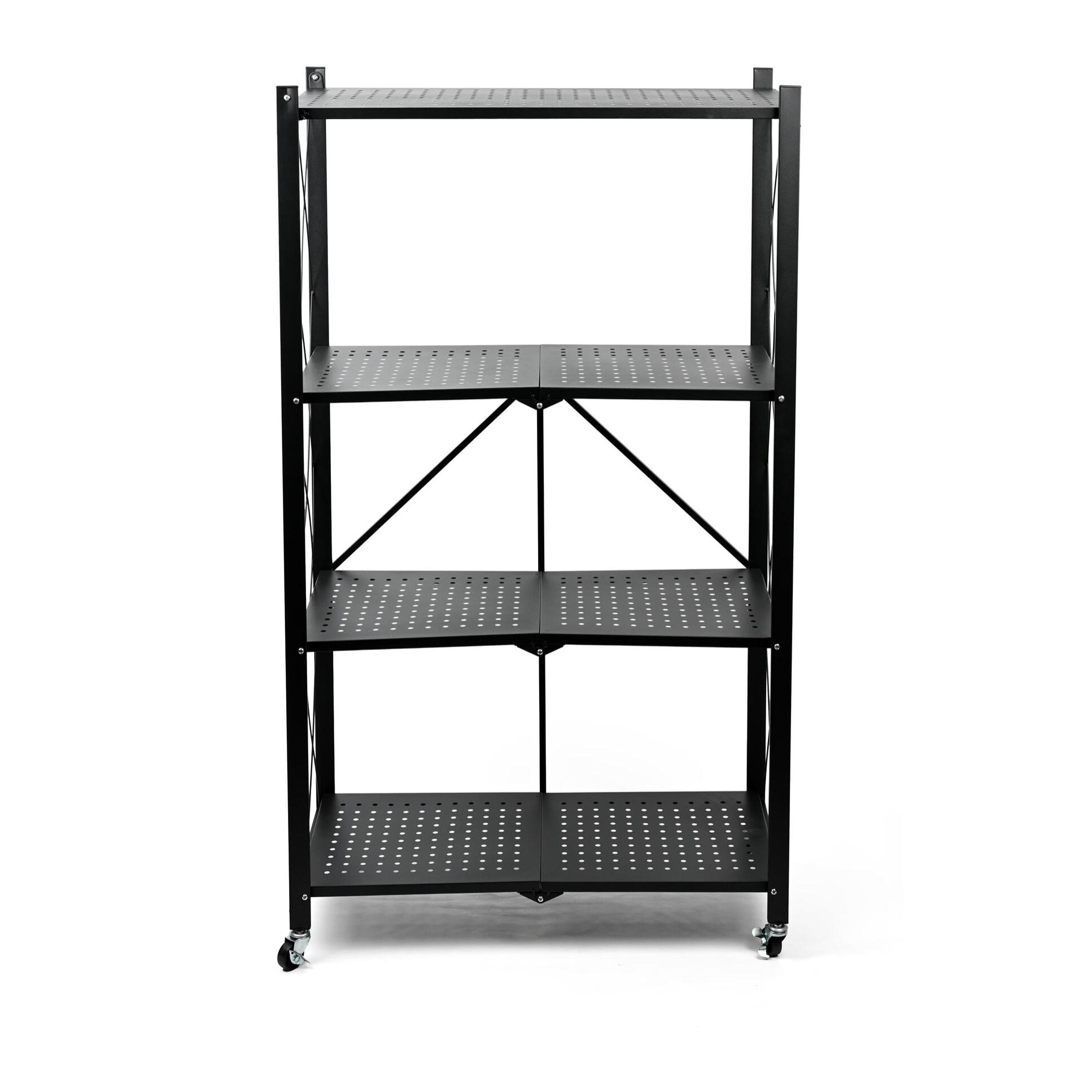 Estantería de Almacenamiento PLEGABLE de 4 Estantes con ruedas, SIN montaje - 71x34x125cm color Negro