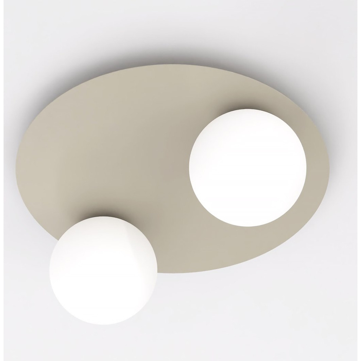 Lampada a sospensione Solar in acciaio beige e vetro opalino